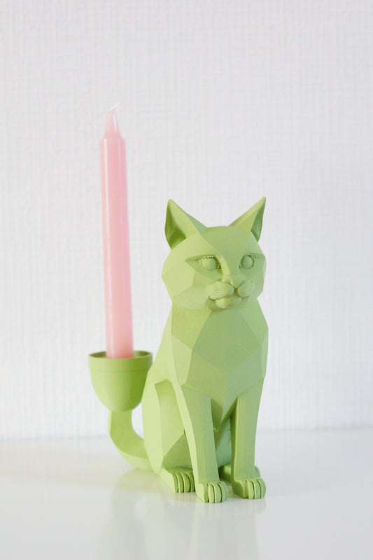 Kat - Kaarsenhouder - Origineel Cadeau Kattenbeeld - Matcha Groen