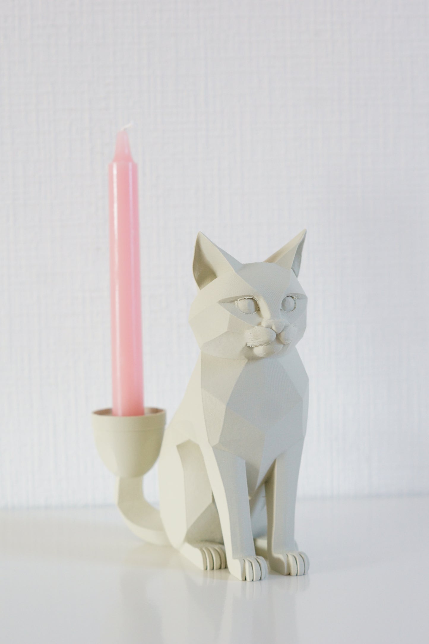 Kat - Kaarsenhouder - Origineel Cadeau Kattenbeeld - Creme wit