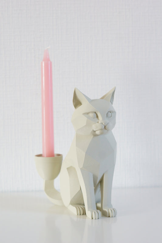 Kat - Kaarsenhouder - Origineel Cadeau Kattenbeeld - Creme wit