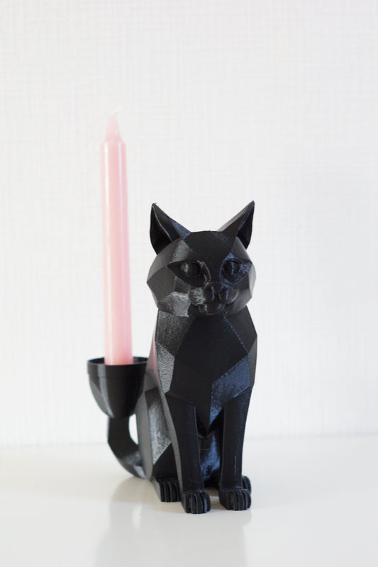 Kat - Kaarsenhouder - Origineel Cadeau Kattenbeeld - Zwart